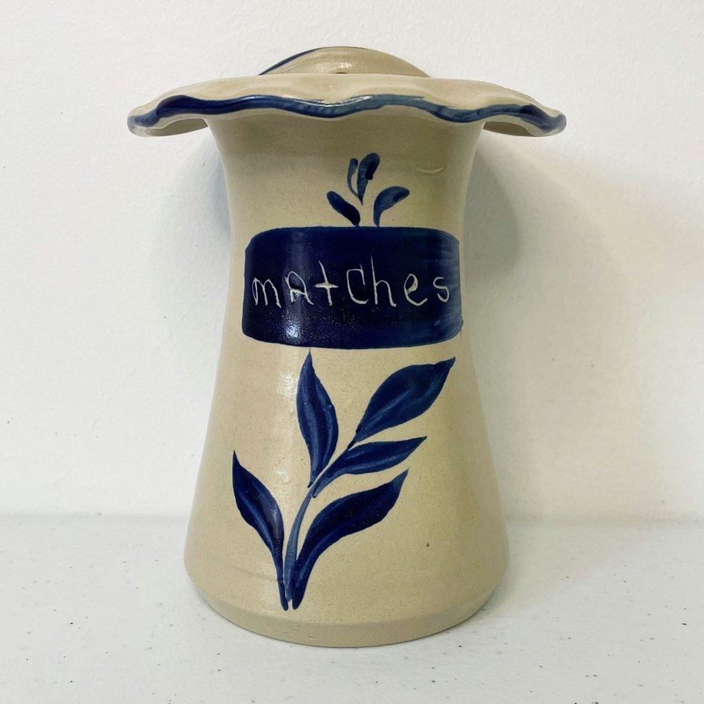 Vintage Williamsburg Pottery Fireplace Match Holder Wall Pocket Salt Glaze Vase